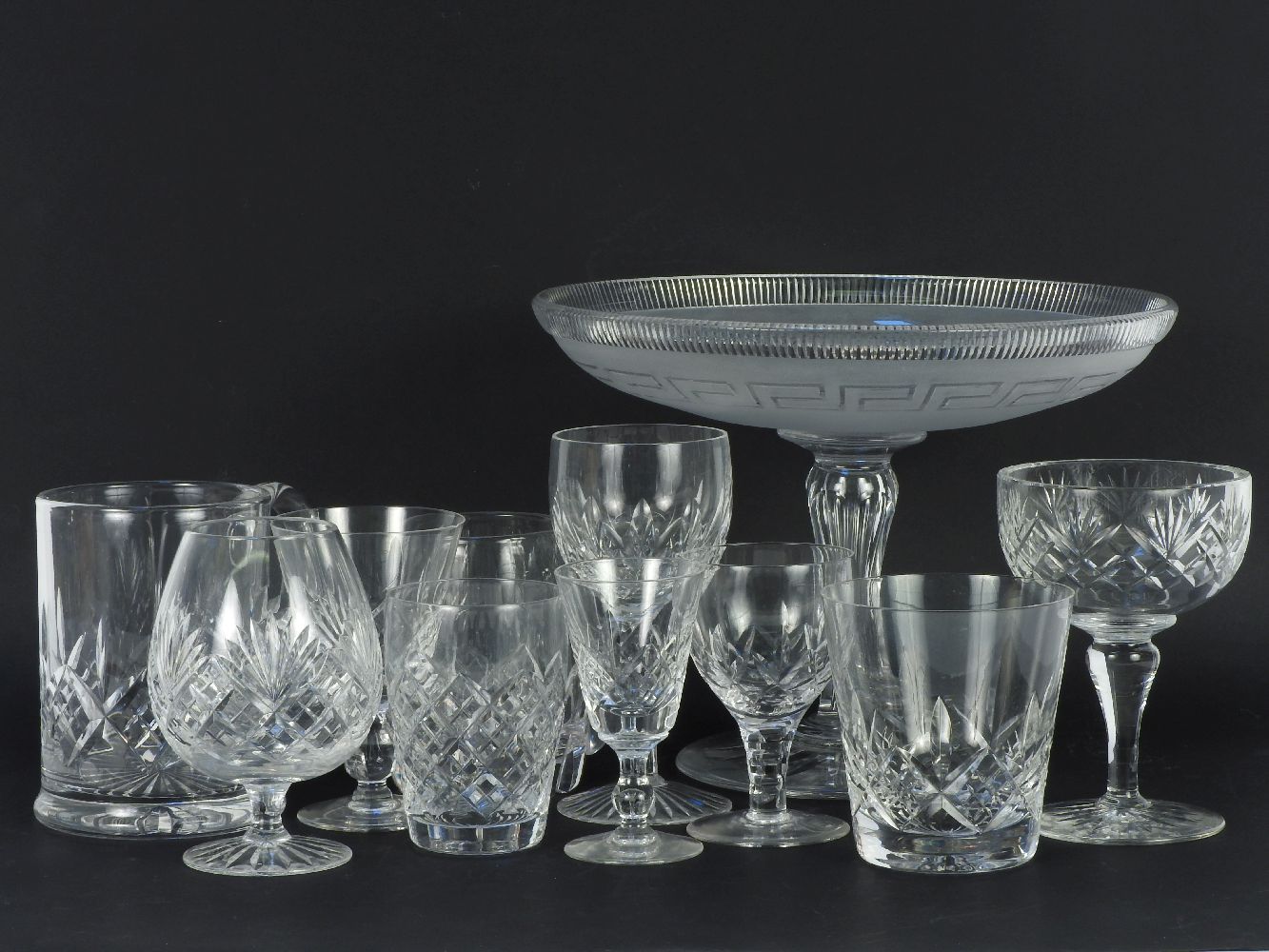 A suite of Stuart glasses, to include a tazza