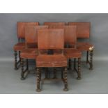 A set of six 1920s oak framed barley twist dining chairs, 50cm wide