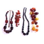 A row of faceted Bakelite olive bead (black cherry), and another barrel shaped bead necklace with