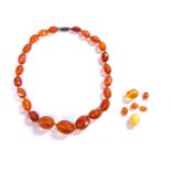 A short row of faceted amber beads