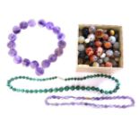 A quantity of gemstone beads and necklaces, to include a single row graduated malachite bead