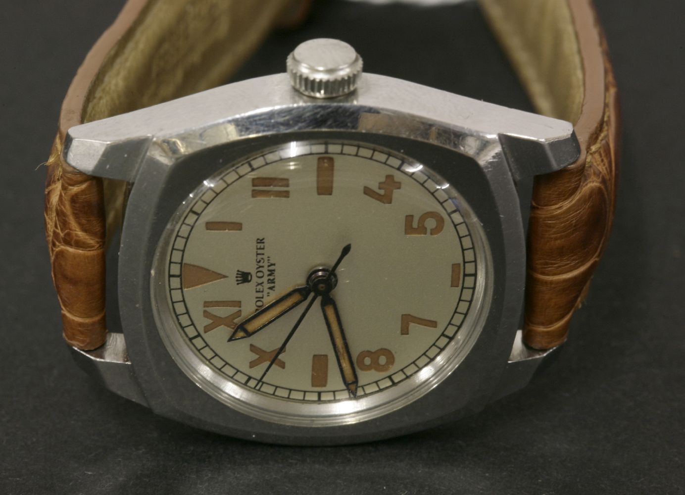 A gentleman's stainless steel Rolex Oyster 'Army' issue mechanical strap watch, c.1943. Circular - Image 2 of 3
