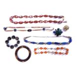 A quantity of glass beads and necklaces, to include a Kenneth J. Lane peanut and rope chain