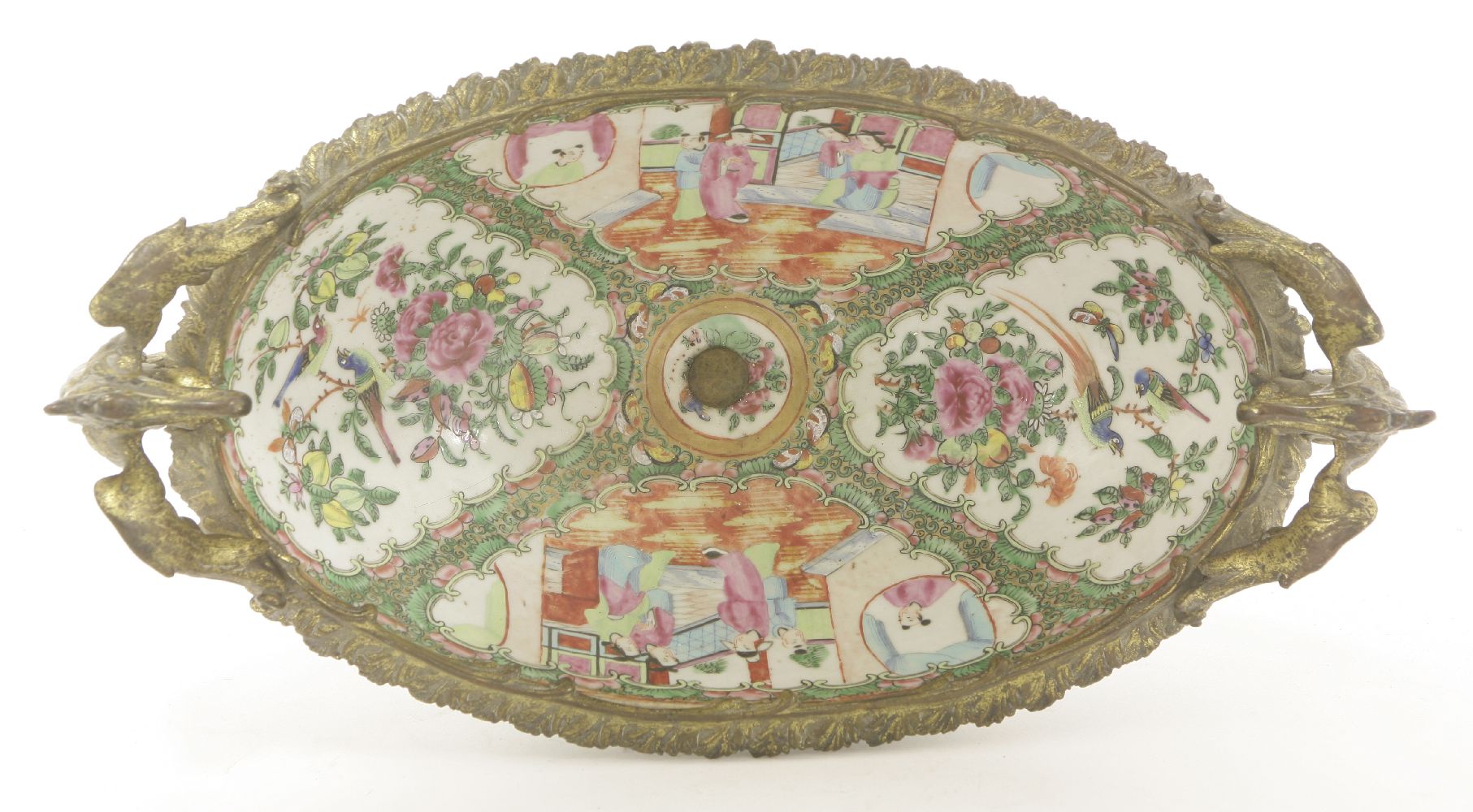 A Canton porcelain and ormolu centrepiece,late 19th century, brightly decorated, the mounts cast - Image 2 of 2