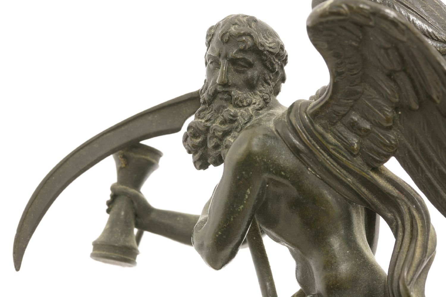 A bronze watch stand, early 19th century, in the form of Old Father Time, on a sienna marble - Image 3 of 3