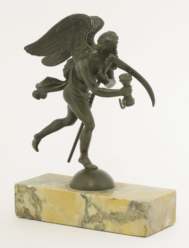 A bronze watch stand, early 19th century, in the form of Old Father Time, on a sienna marble - Image 2 of 3