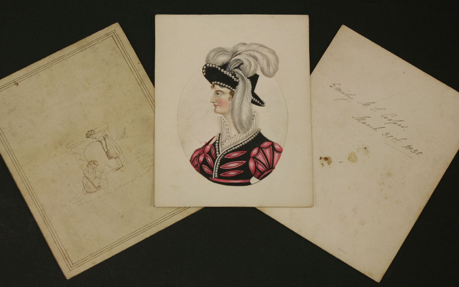 A Regency hand-painted card game, a profile portrait of Emily M J Cooper, dated March 17th 1825, - Image 2 of 2