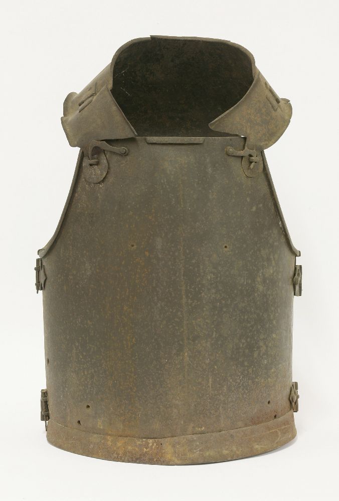 A combined hinged breast and back plate,19th century, of riveted construction, joined by shoulder