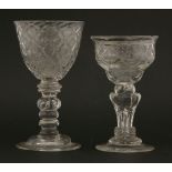 A sweetmeat glass, c.1740, the lozenge moulded ogee bowl on a bobbin stem and domed foot, 16.5cm