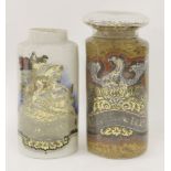 Two large glass apothecary jars,both decorated internally, one with a phoenix, the other St George &