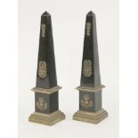 A pair of Empire-style pottery obelisks,20th century, with bronze mounts,70cm high (2)