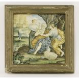 A Castelli tin-glazed earthenware tile,mid 18th century, depicting Jeremiah lamenting the