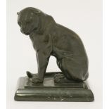 A bronze of a seated leopard, 20th century, mounted on a marble plinth, 15cm high