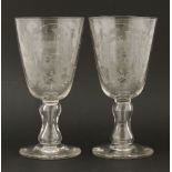 A pair of large Jacobite inspired glasses, late 19th century, each engraved 'FIAT' and with 'hands