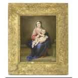 A large century German porcelain plaque,large 19th century, depicting a seated Madonna with child,