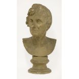 A plaster bust of Lord Nelson,after Lucius Gahagan (1798-1866), raised on a fixed socle plinth,