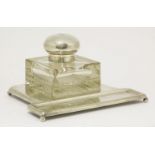 A German silver mounted cut glass inkwell on stand,G E Keyser, c.1930,cover monogrammed, the stand
