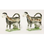 Two cow creamers, early 19th century, 'Bluebell' and 'Daphne' horizontally sponged in brown and