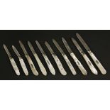 Ten Victorian and later folding silver and mother-of-pearl fruit knives,various makers including
