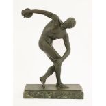 After the Antique,'The Discus Thrower', bronze on a marble plinth, inscribed 'Akt-Gesellsch,