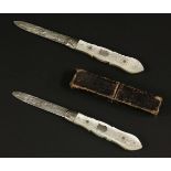 A Victorian silver and mother-of-pearl folding fruit knife,Sheffield 1899,the blade engraved with