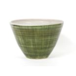 A large Rye pottery green glazed jardinere or bowl, outside decorated with simulated scraffito