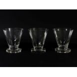 Three clear glass goblets, etched Lalique, France, on octagonal bases, 10.5cm high