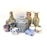A collection of Chinese porcelain, a pair of Canton vases, a ginger jar, a vase with a damaged