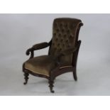 A Victorian mahogany reclining armchair, by John Manuel of Sheffield with Cope's Patent brass