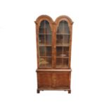 A Queen Anne style mahogany dome topped display cabinet on stand, 107cm x 31cm x 244cm