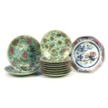Ten Chinese famille rose dishes, painted with butterflies, flowers, birds and fruits, all against