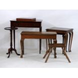 A nest of three tables, a reproduction wine table, an occasional table, a single drawer side