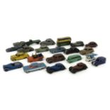 A collection of mixed Dinky, Crescent Matchbox, play worn die cast toy cars