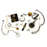 A quantity of costume jewellery, to include a silver pocket watch, with white enamel dial, a