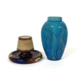 A Burmantofts turquoise pottery vase, with a pinched body, sunburst details, impressed marks, 15cm