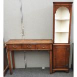 A reproduction mahogany side table, together with a mahogany corner cupboard