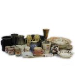 A box of assorted ceramics, including Coronation ware and camera