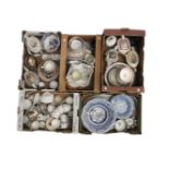 Five boxes of 18th and 19th century ceramics, including Worcester, New Hall, Staffordshire, lustre