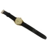 A 9ct gold gentleman's Omega mechanical strap watch, with cream dial and gilt baton numerals,