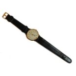 A 9ct gold gentleman's Mappin & Webb quartz strap watch, with engraved British Railway dedication