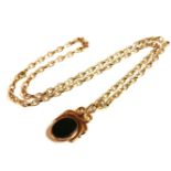 A 9ct gold filed belcher chain, with a gold bloodstone and locket swivel fob, 32.73g