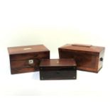 A Regency sarcophagus shaped tea caddy, and two boxes