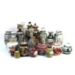 Various china and glass items: ginger jars, vases, decanters, etc