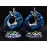 A pair of late 19th/ early 20th century Asian pottery Pangolin jugs, 27cm high