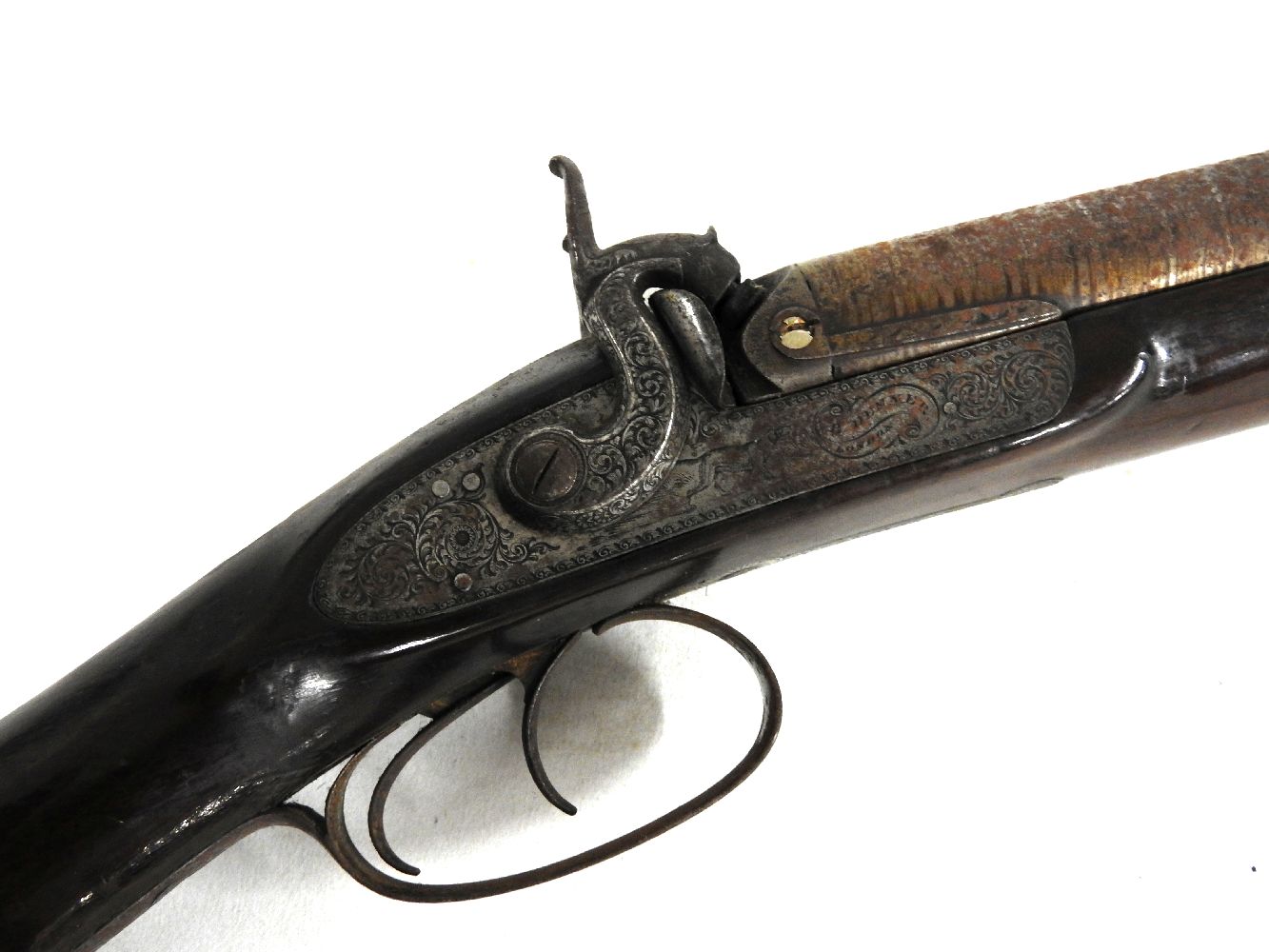 A B Dexter twin barrel shotgun, with mahogany stock and engraved steel plates, the barrel - Image 2 of 2