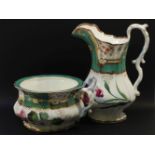 A large hand painted Alcock jug, 32cm, and a chamber pot, 14cm