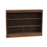 An oak open bookcase, 135cm long, 31cm deep, 100cm high