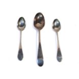 A pair of Scottish provincial silver? tea spoons, marked EL, together with a silver dessert spoon,