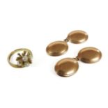 A 9ct gold cultured pearl cluster ring, and a pair of 9ct gold cufflinks, 9.94g