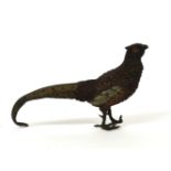 A cold painted metal pheasant, 28.5cm long